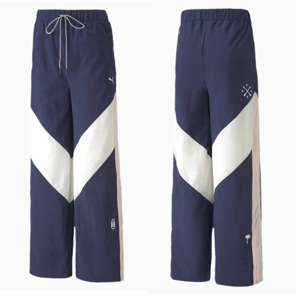 Selena Gomez Puma Bold Rugby Track Pants Oversized Blue White Size XS Stretch - Picture 16 of 16